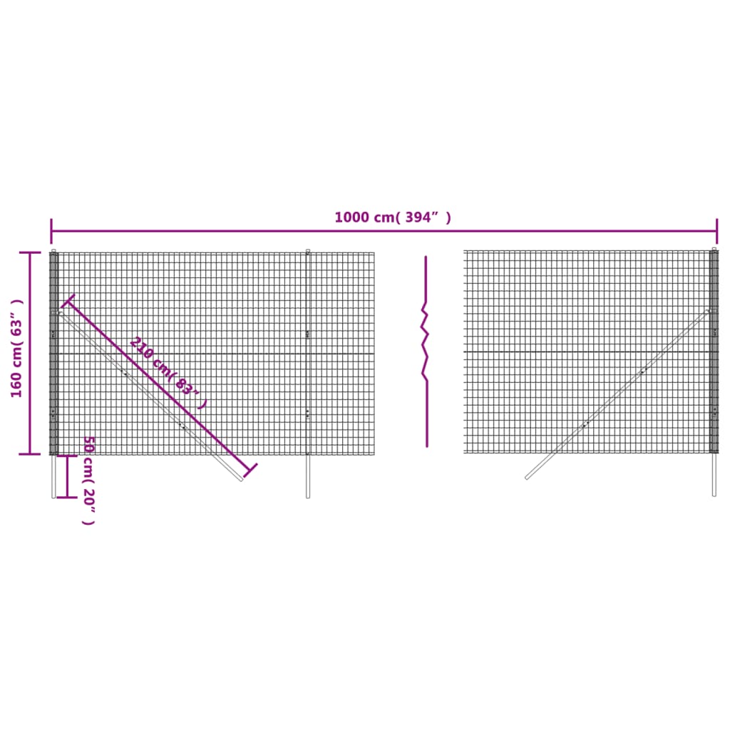 Gard plasă de sârmă, verde, 1,6x10 m, oțel galvanizat