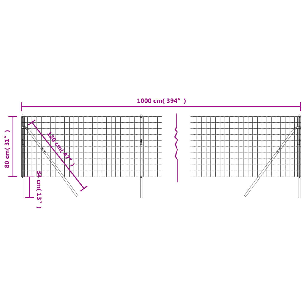 Gard plasă de sârmă verde 0,8x10 m, oțel galvanizat