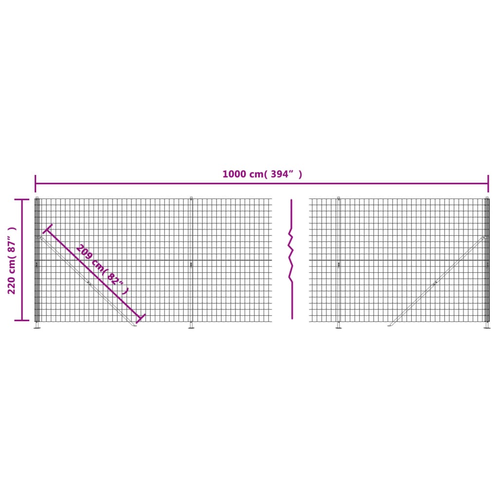 Gard plasă de sârmă cu bordură, antracit, 2,2x10 m