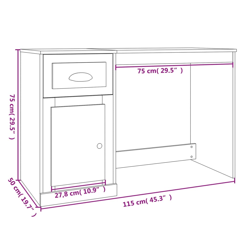 Birou cu sertar, negru, 115x50x75 cm, lemn prelucrat