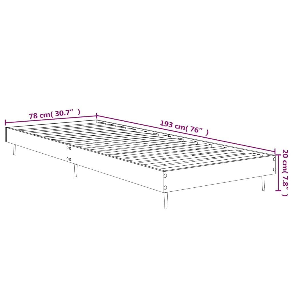 Cadru de pat, negru, 75x190 cm, lemn prelucrat