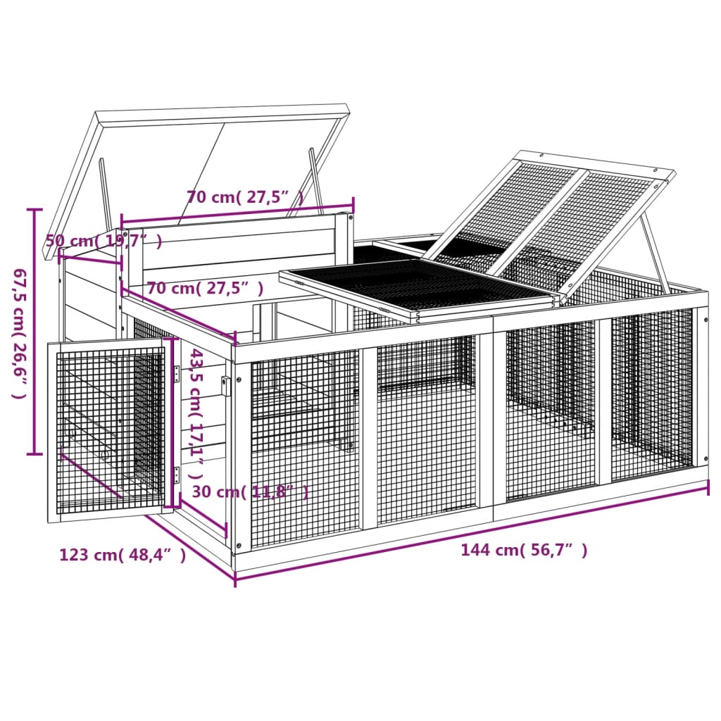 Cușcă pentru iepuri maro 144x123x67,5 cm din lemn masiv de pin