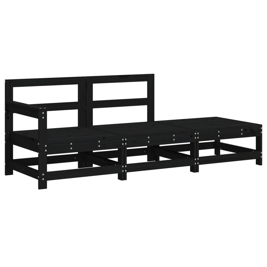 Set mobilier de grădină cu perne, 3 piese, negru, lemn masiv