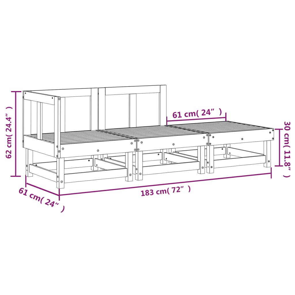 Set mobilier de grădină, 3 piese, alb, lemn masiv de pin