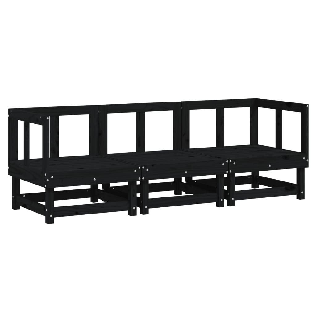 Set mobilier de grădină, 3 piese, negru, lemn masiv pin