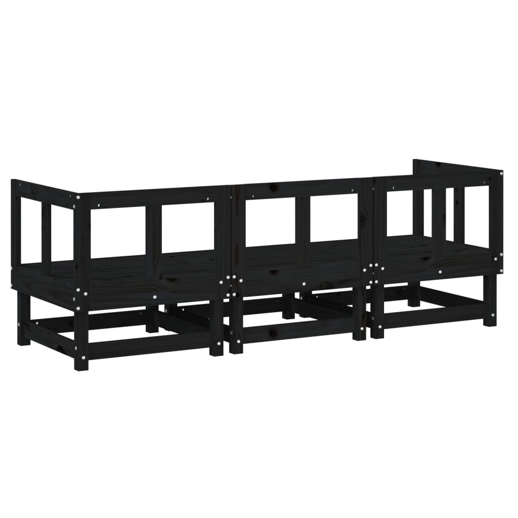 Set mobilier de grădină, 3 piese, negru, lemn masiv pin