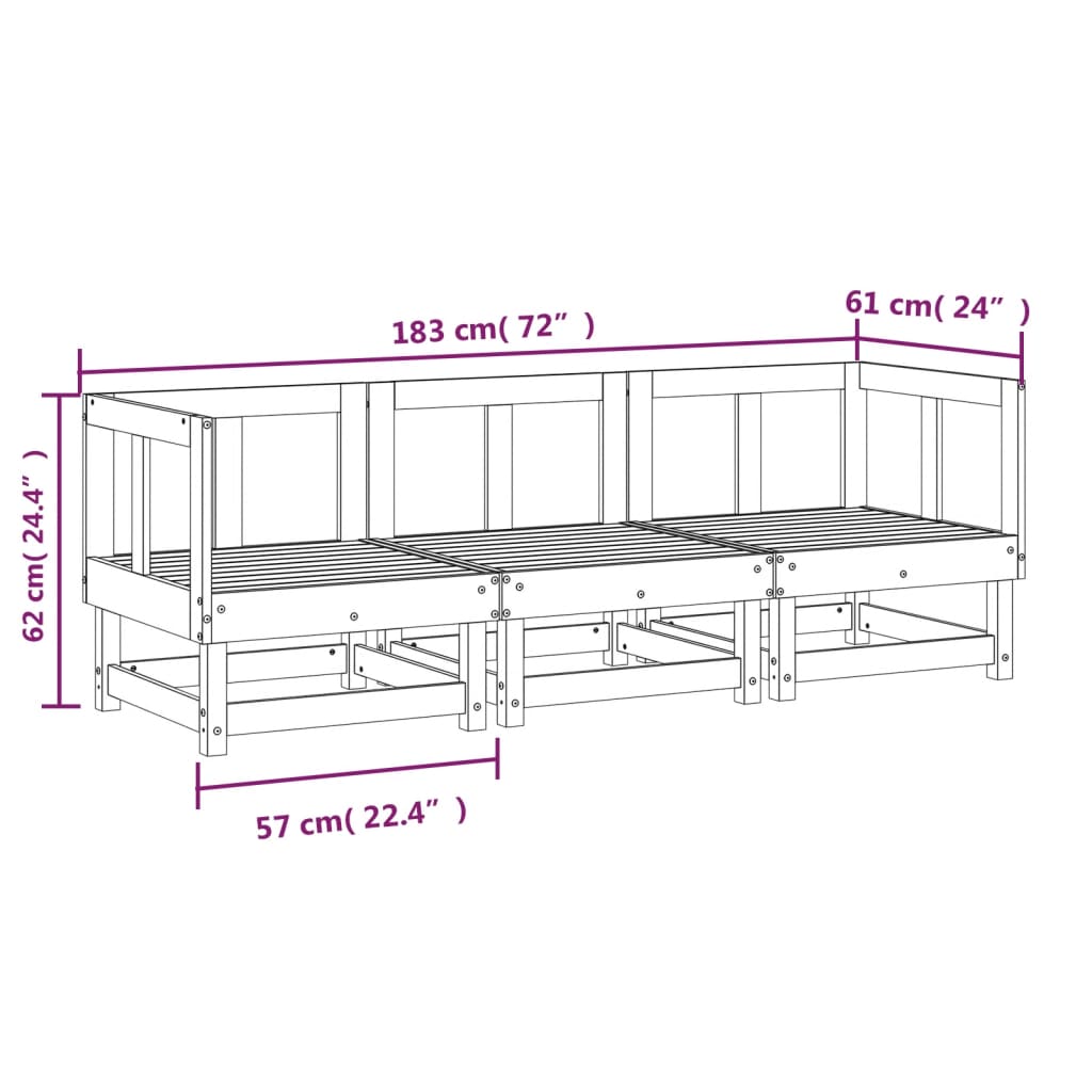 Set mobilier de grădină, 3 piese, lemn de pin impregnat