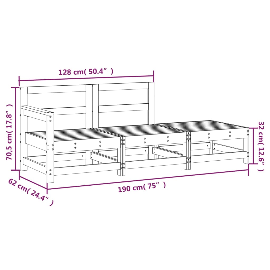 Set mobilier de grădină, 3 piese, lemn masiv de pin