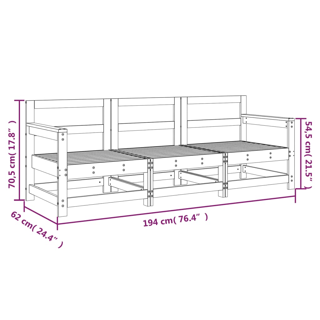 Set mobilier de grădină, 3 piese, alb, lemn masiv de pin