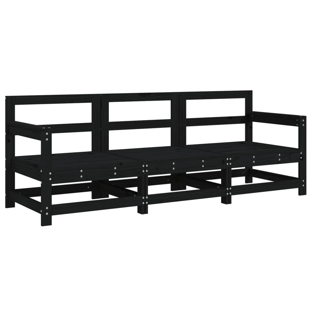 Set mobilier de grădină, 3 piese, negru, lemn masiv pin