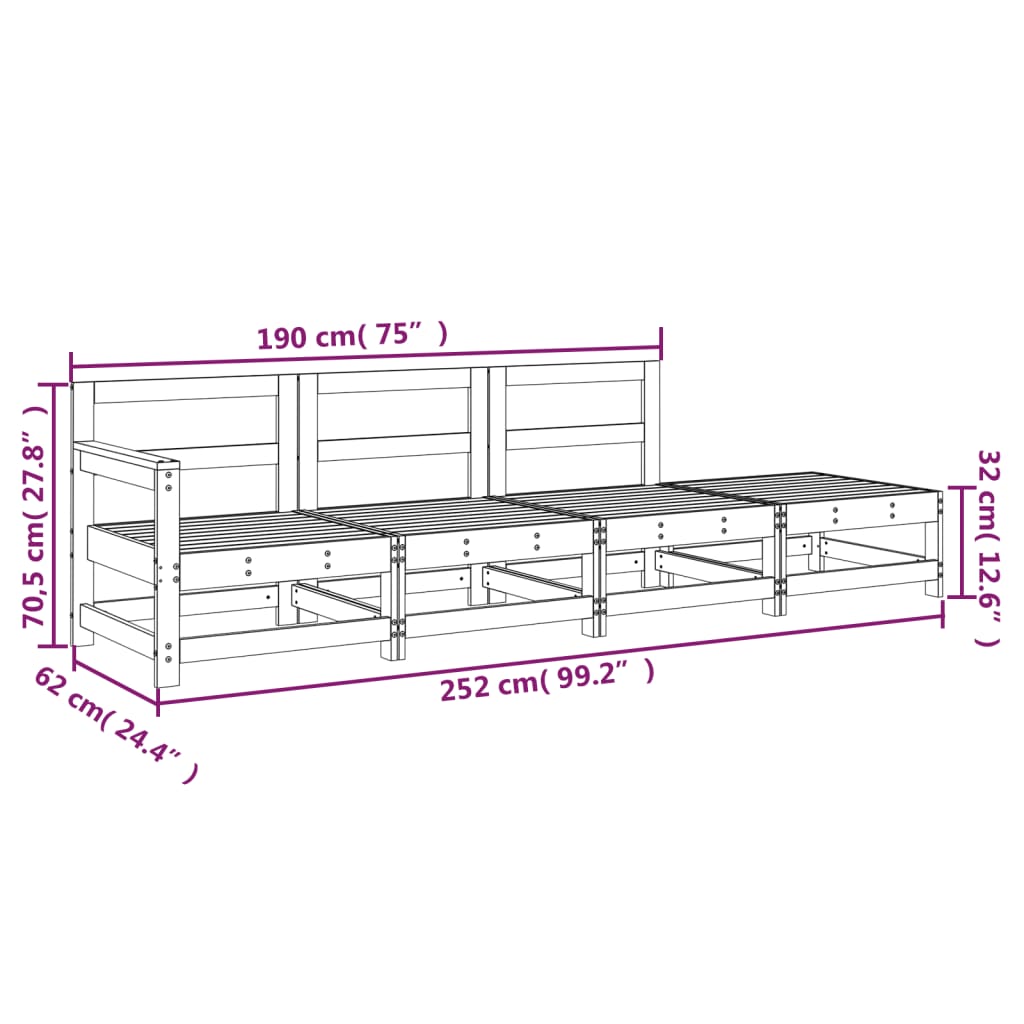 Set mobilier relaxare de grădină, 4 piese, alb, lemn masiv pin