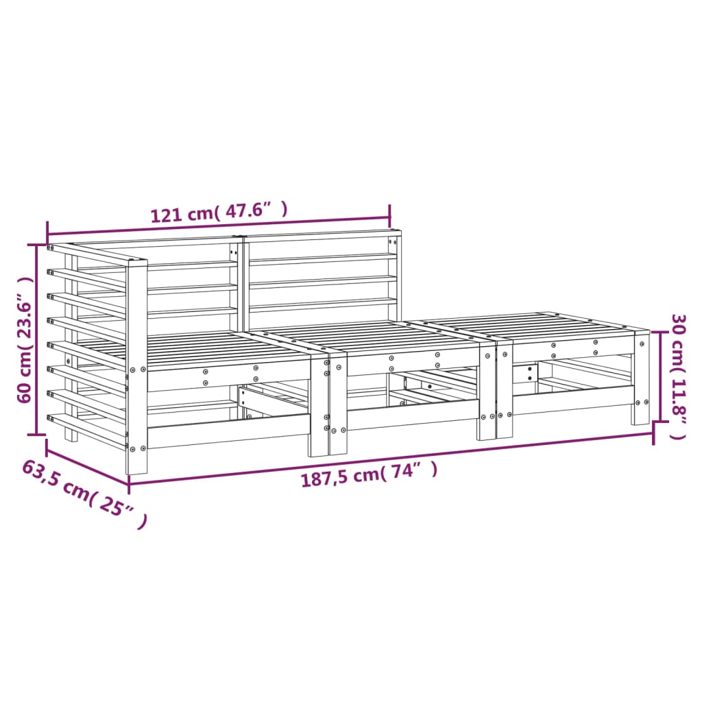 Set mobilier de grădină, 3 piese, maro miere, lemn masiv de pin