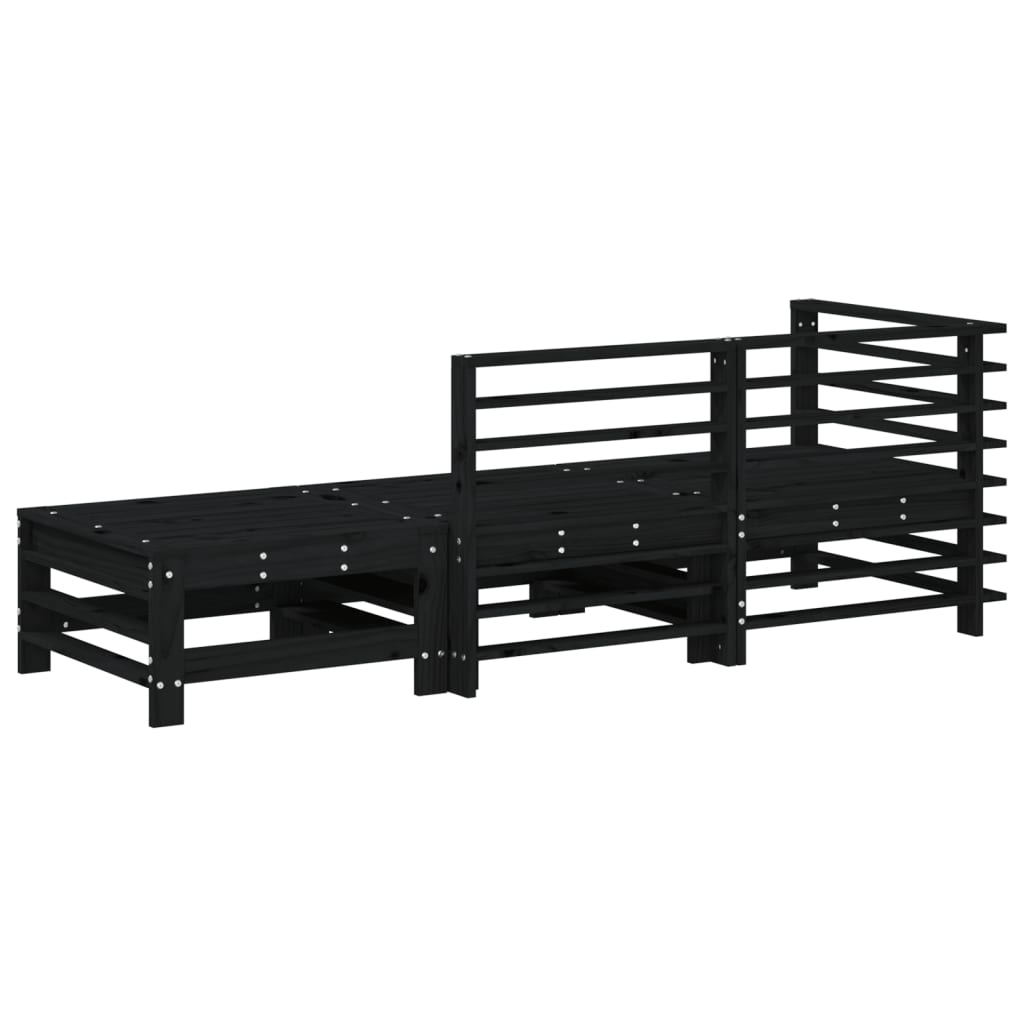 Set mobilier de grădină, 3 piese, negru, lemn masiv pin