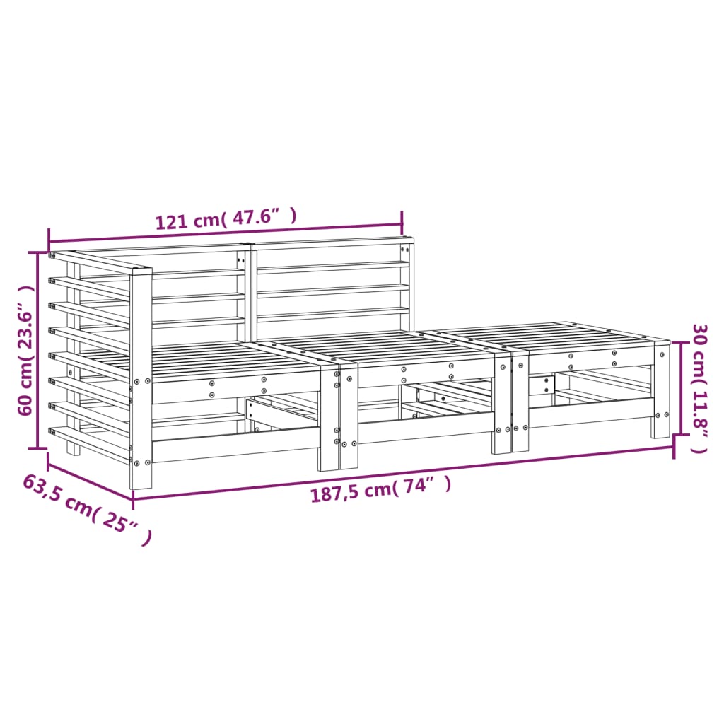 Set mobilier de grădină, 3 piese, lemn masiv douglas