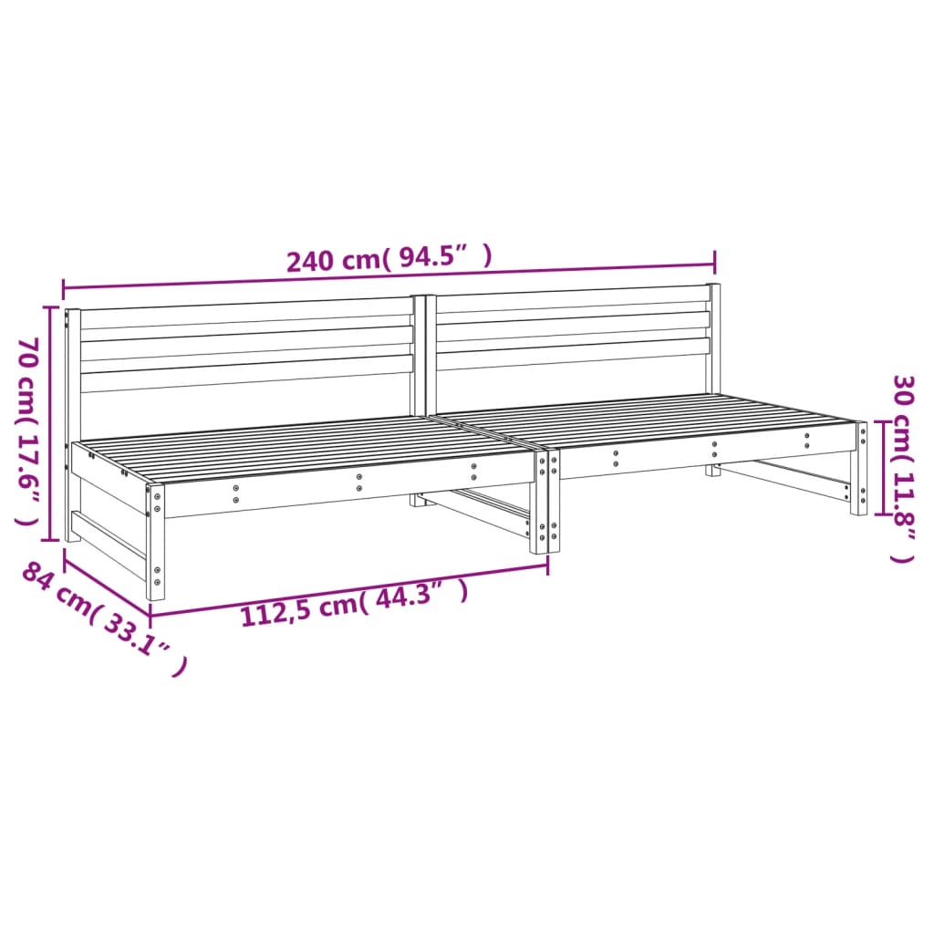 Canapele de mijloc grădină 2 buc. alb 120x80 cm lemn masiv pin