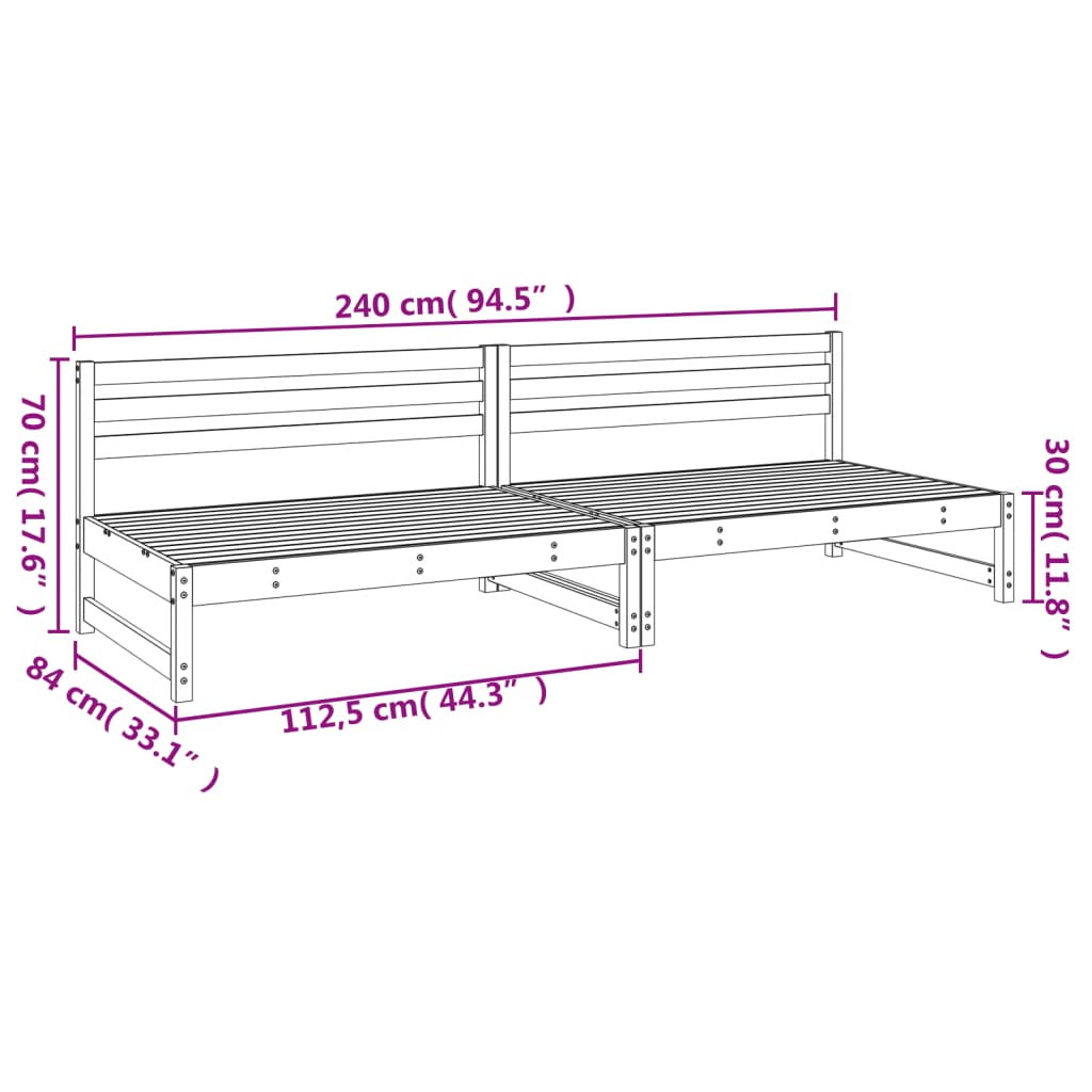 Canapele de mijloc grădină 2 buc. gri 120x80 cm lemn masiv pin