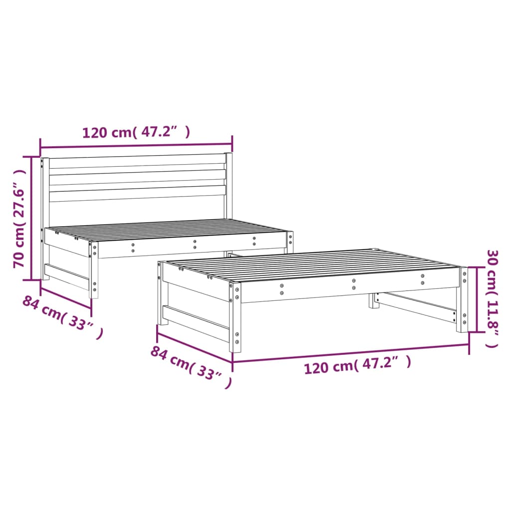 Set mobilier relaxare de grădină, 2 piese, lemn masiv de pin