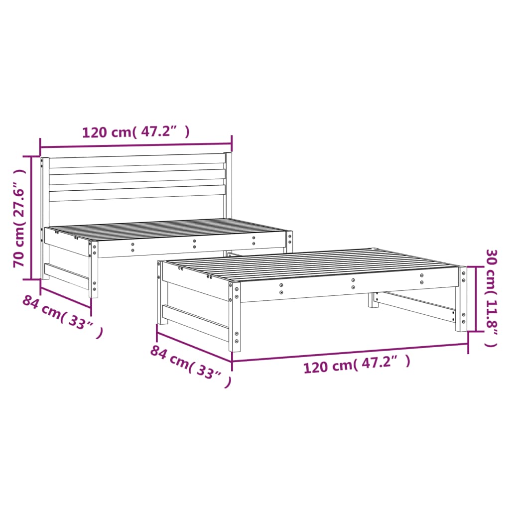 Set mobilier relaxare grădină, 2 piese, alb, lemn masiv de pin