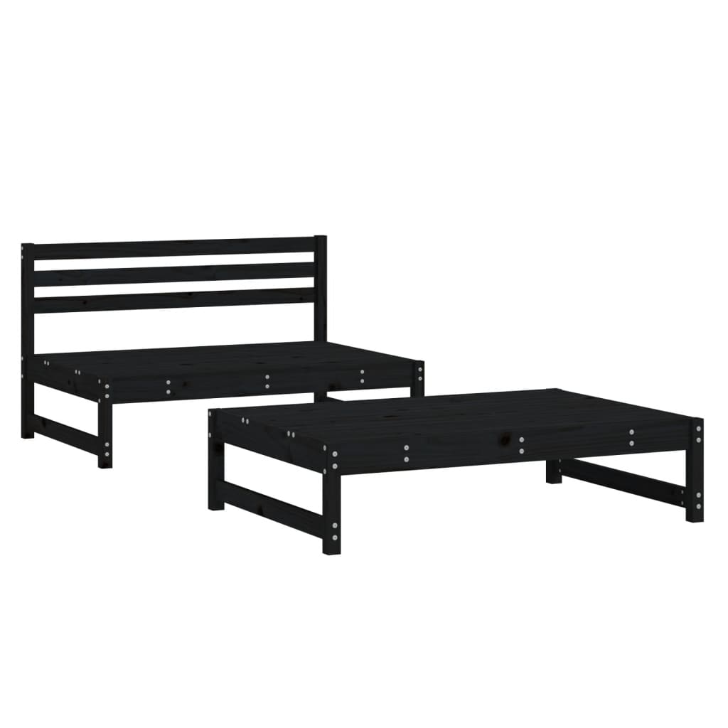 Set mobilier relaxare grădină, 2 piese, negru, lemn masiv pin