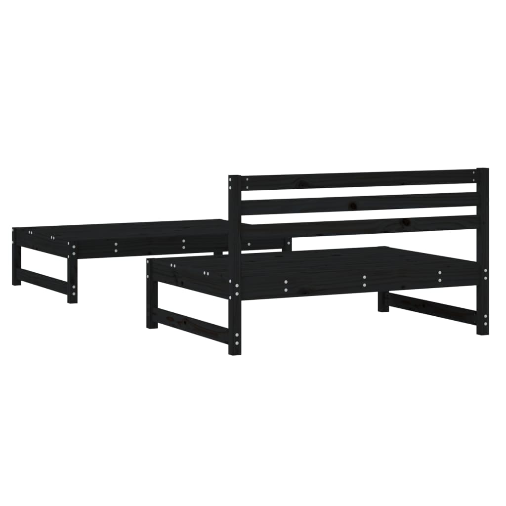 Set mobilier relaxare grădină, 2 piese, negru, lemn masiv pin