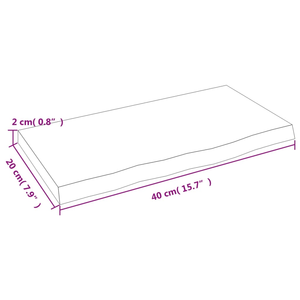 Poliță de perete, 40x20x2 cm, lemn masiv de stejar netratat