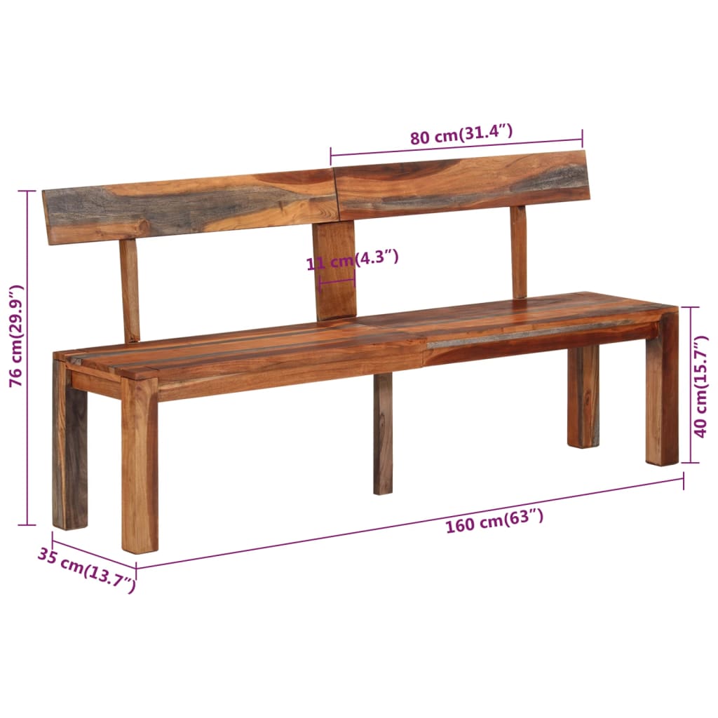 Banchetă cu spătar, gri, 160 cm, lemn masiv de acacia