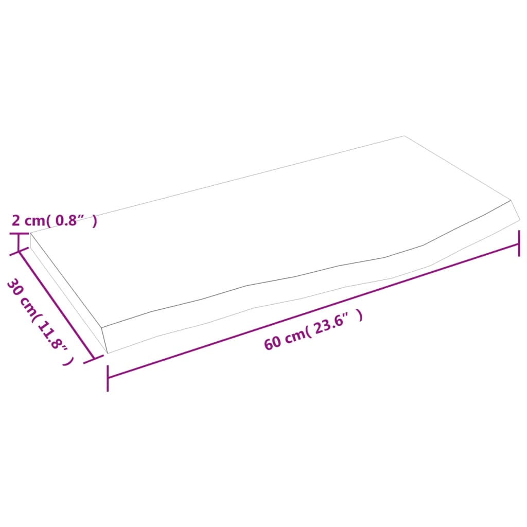 Blat de baie, 60x30x2 cm, lemn masiv netratat