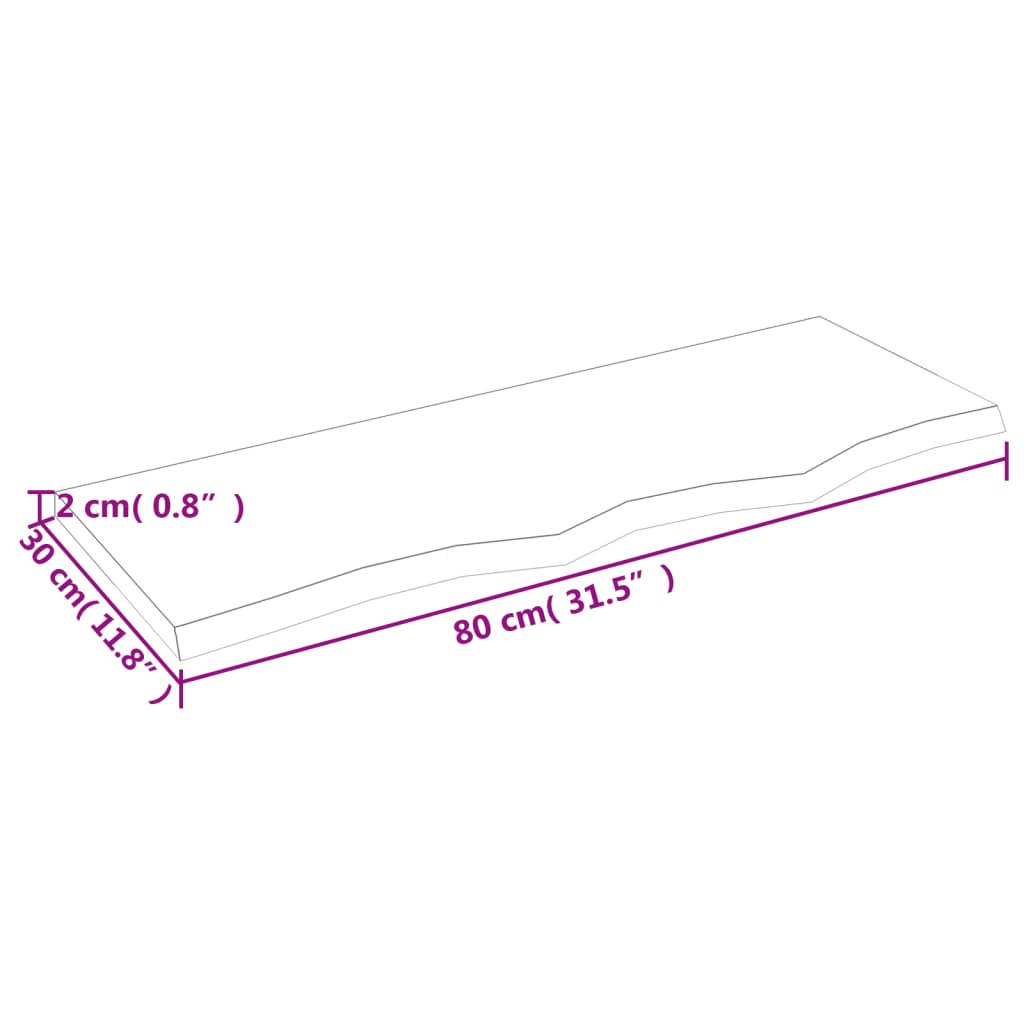 Blat de baie, 80x30x2 cm, lemn masiv netratat