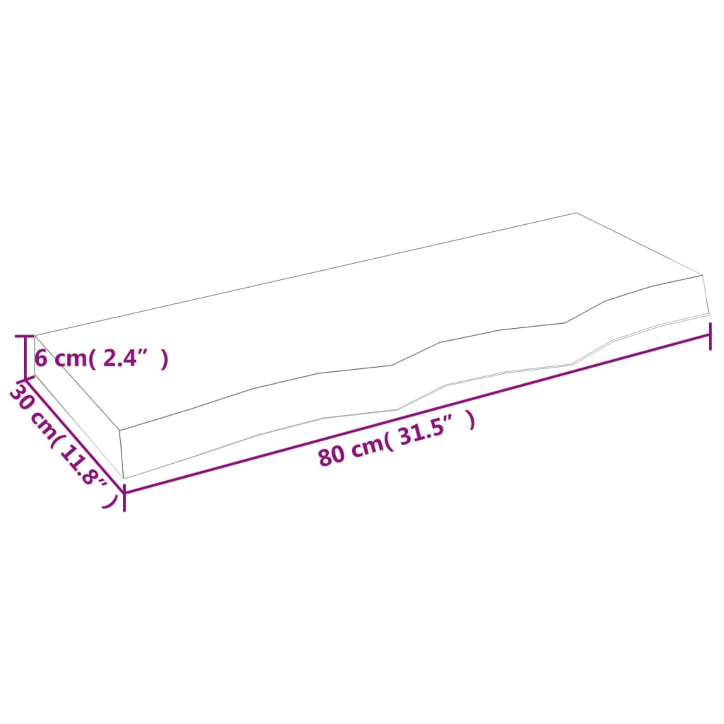 Blat de baie, 80x30x(2-6) cm, lemn masiv netratat