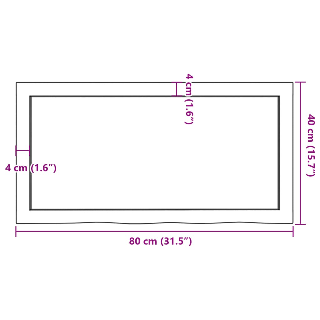 Blat de baie, 80x40x(2-4) cm, lemn masiv netratat