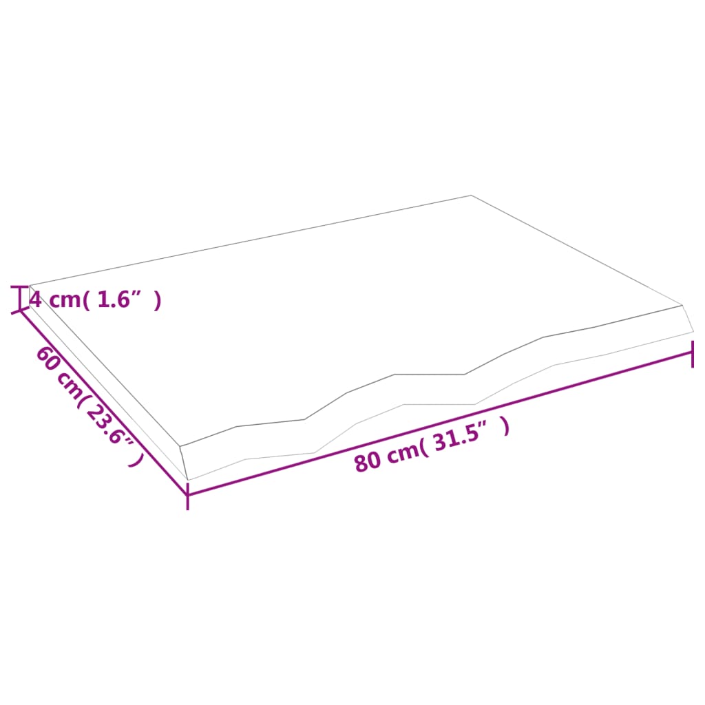 Blat de baie, 80x60x(2-4) cm, lemn masiv netratat