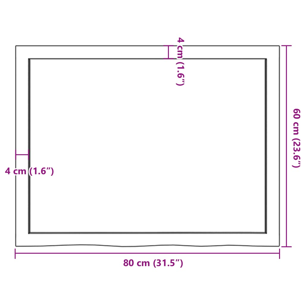 Blat de baie, 80x60x(2-4) cm, lemn masiv netratat