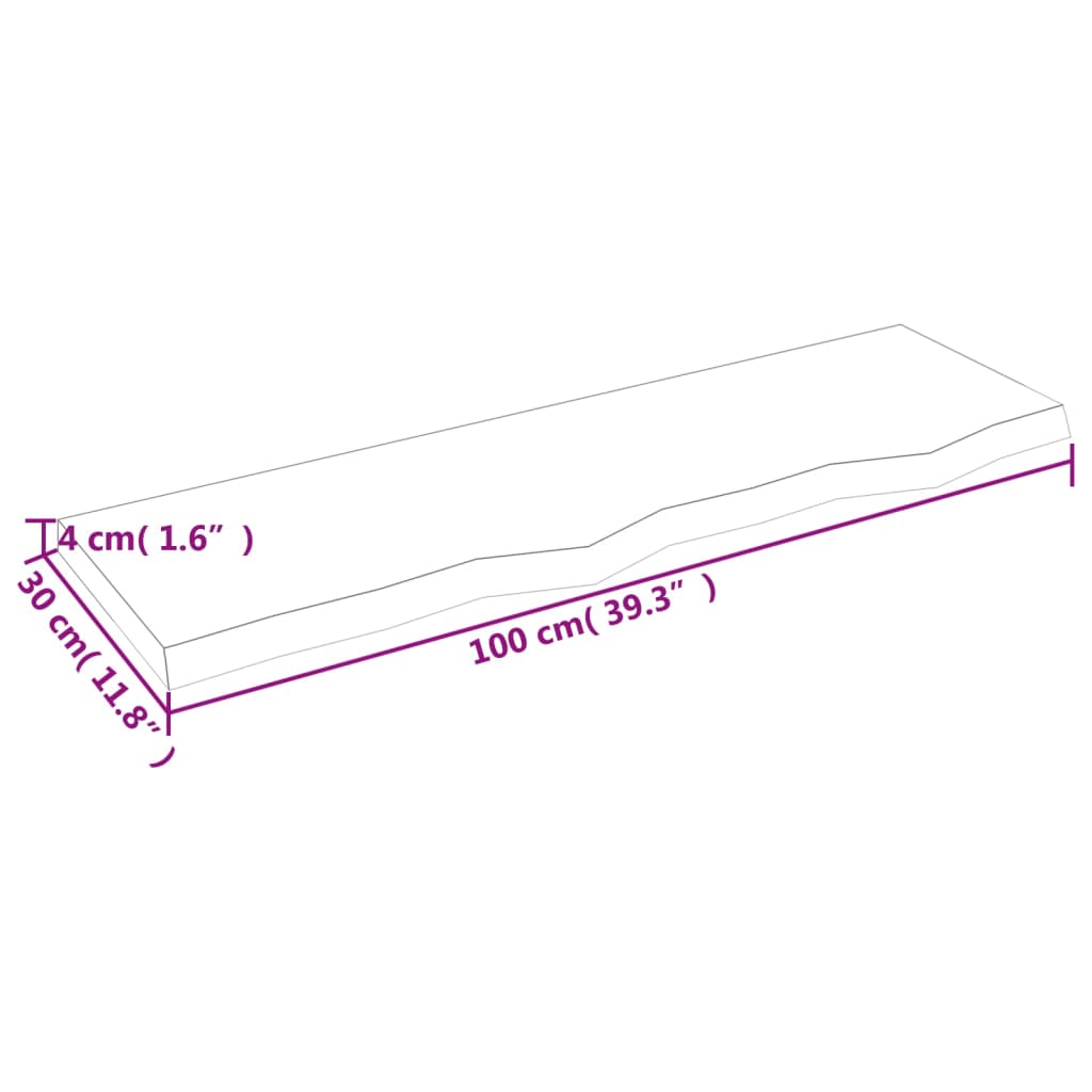 Blat de baie, 100x30x4 cm, lemn masiv netratat