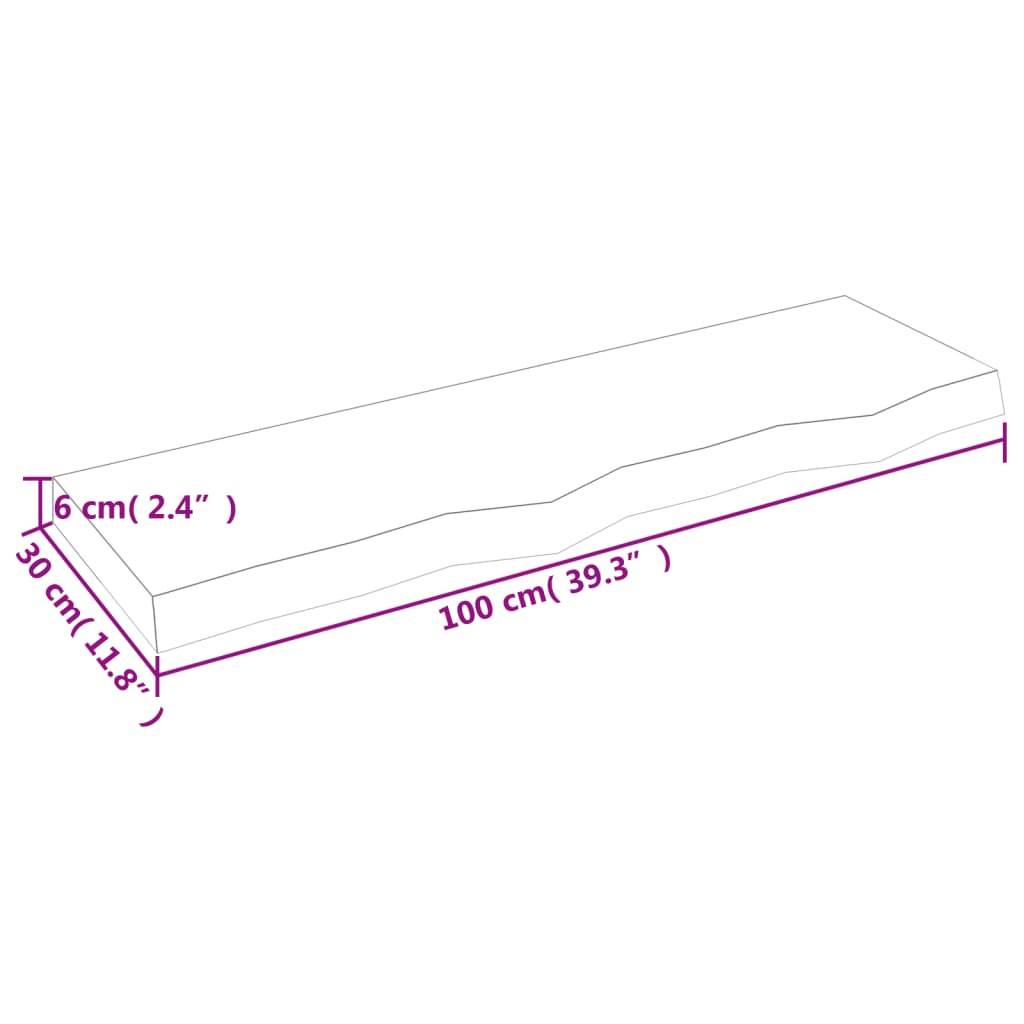 Blat de baie, 100x30x6 cm, lemn masiv netratat