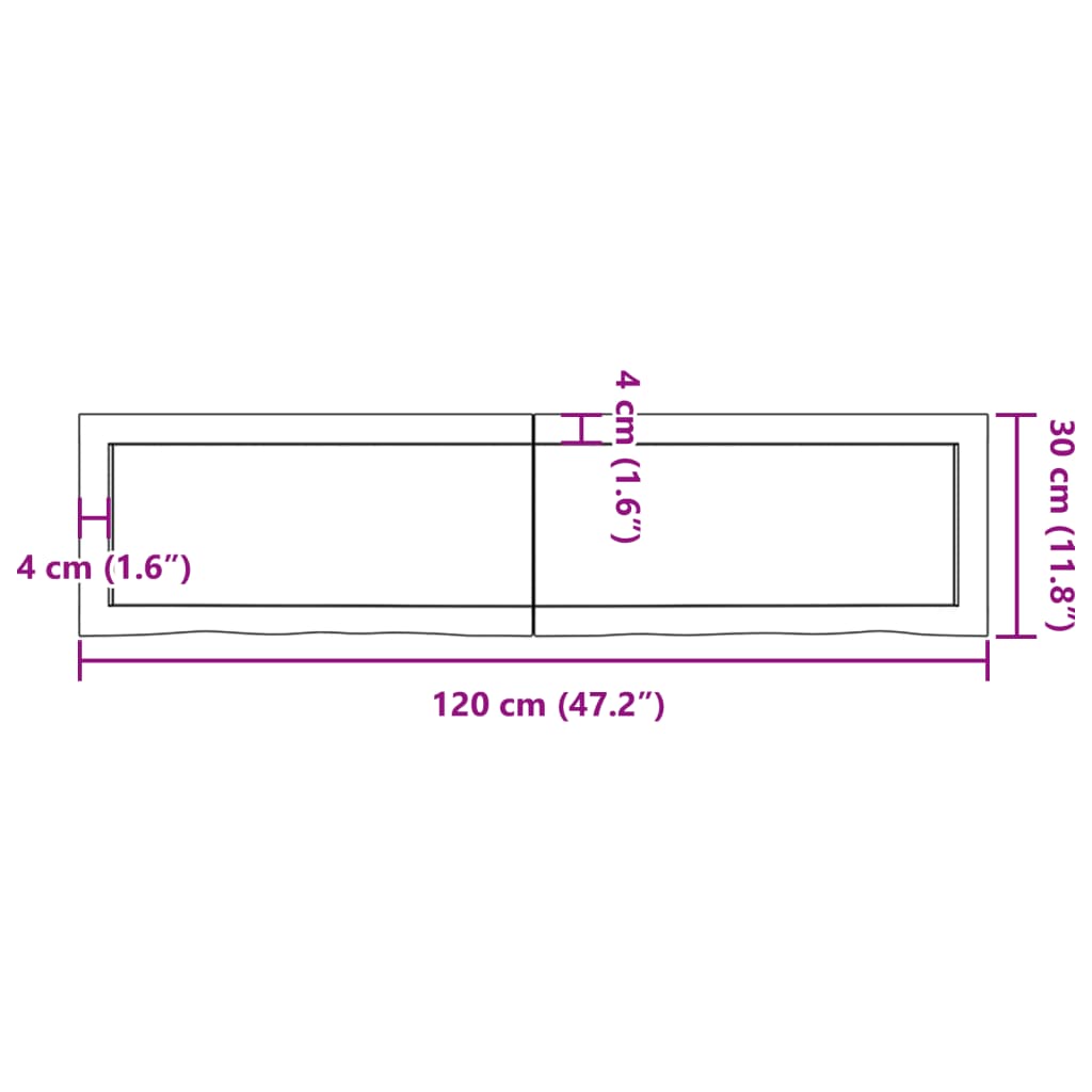 Blat de baie, 120x30x(2-6) cm, lemn masiv netratat