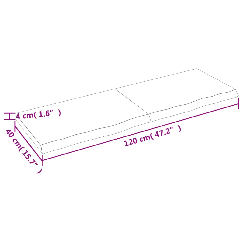 Blat de baie, 120x40x(2-4) cm, lemn masiv netratat