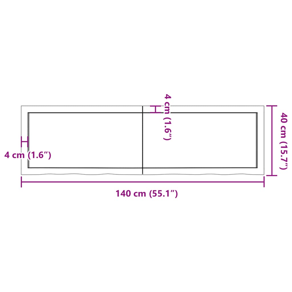 Blat de baie, 140x40x(2-6) cm, lemn masiv netratat