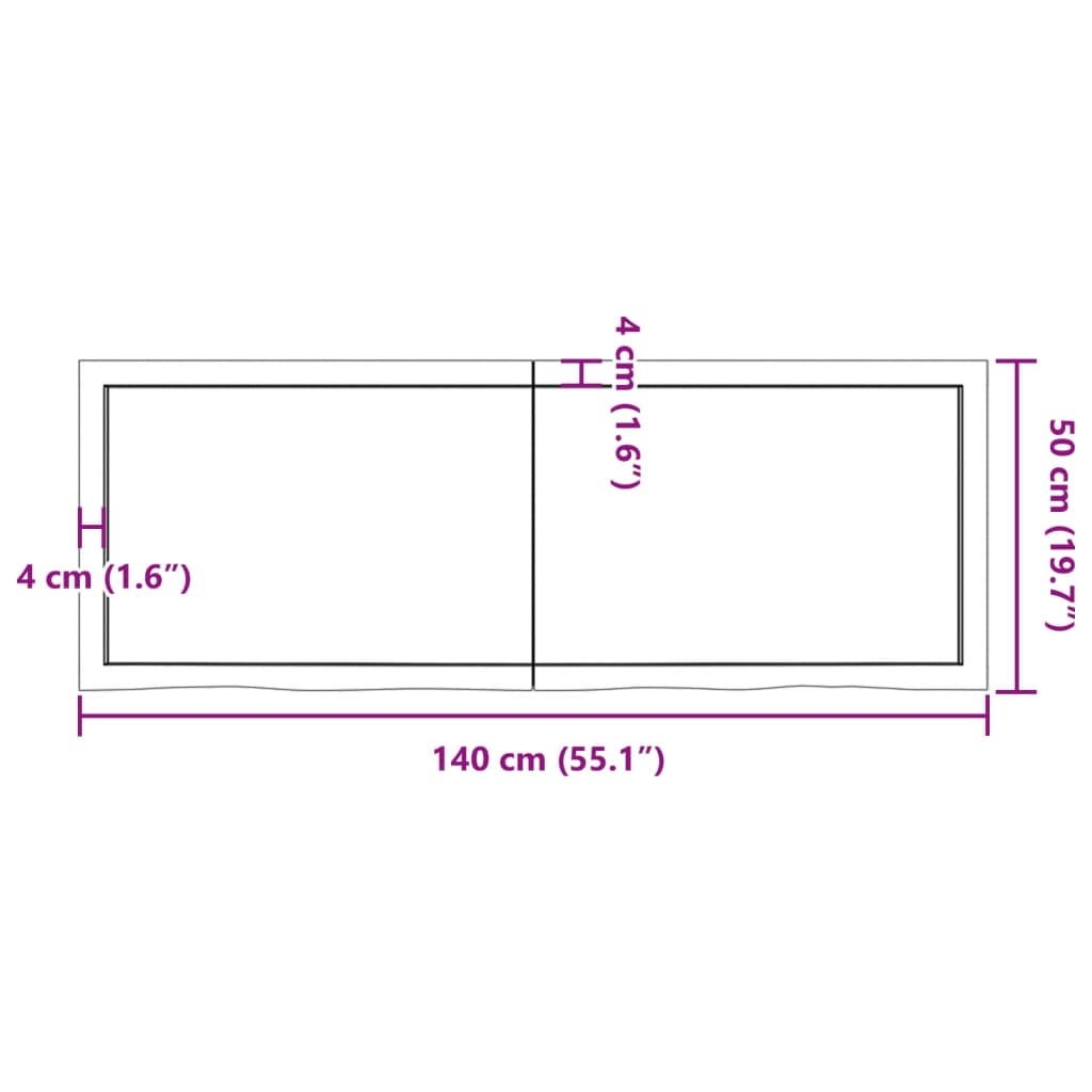 Blat de baie, 140x50x(2-6) cm, lemn masiv netratat