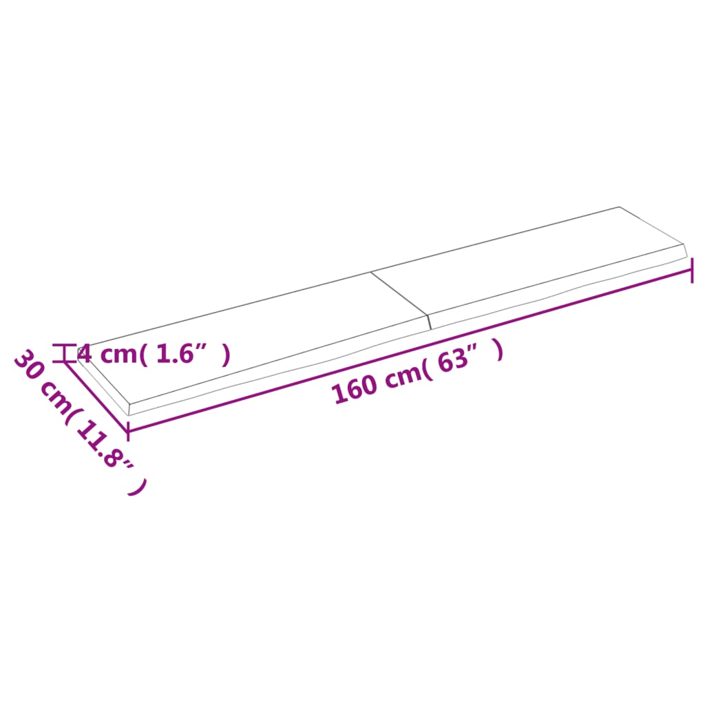 Blat de baie, 160x30x(2-4) cm, lemn masiv netratat