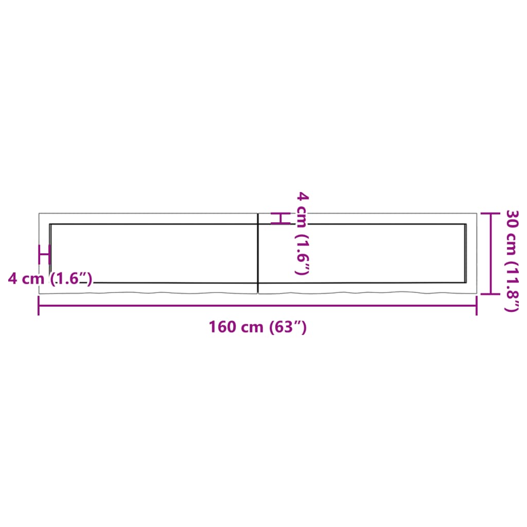 Blat de baie, 160x30x(2-4) cm, lemn masiv netratat