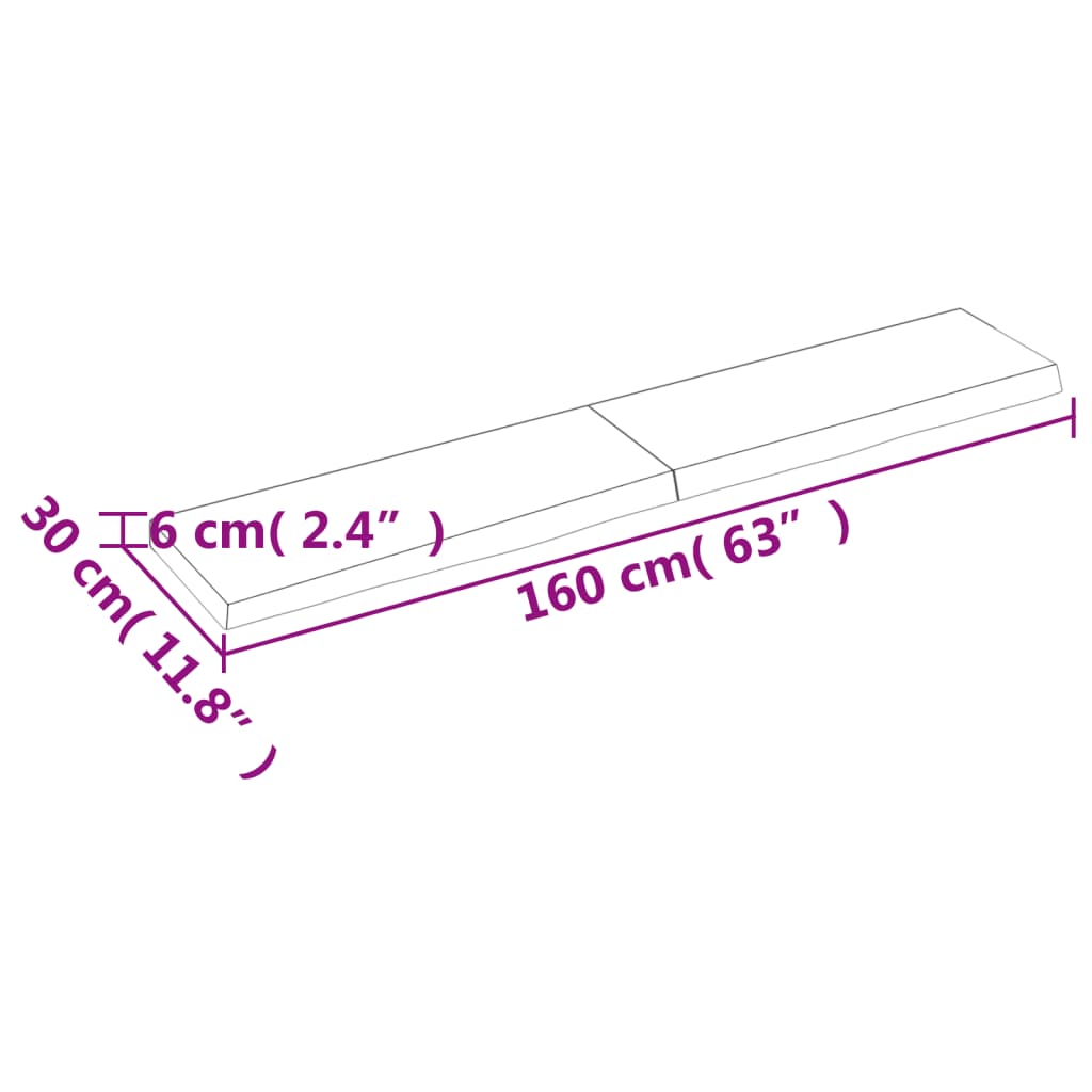 Blat de baie, 160x30x(2-6) cm, lemn masiv netratat