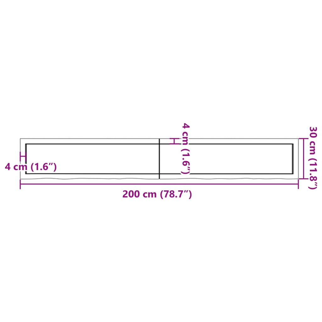 Blat de baie, 200x30x(2-6) cm, lemn masiv netratat