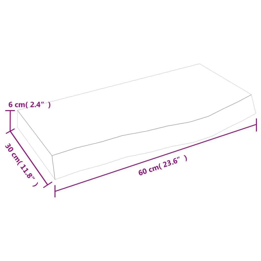 Blat de baie, maro deschis, 60x30x(2-6) cm, lemn masiv tratat