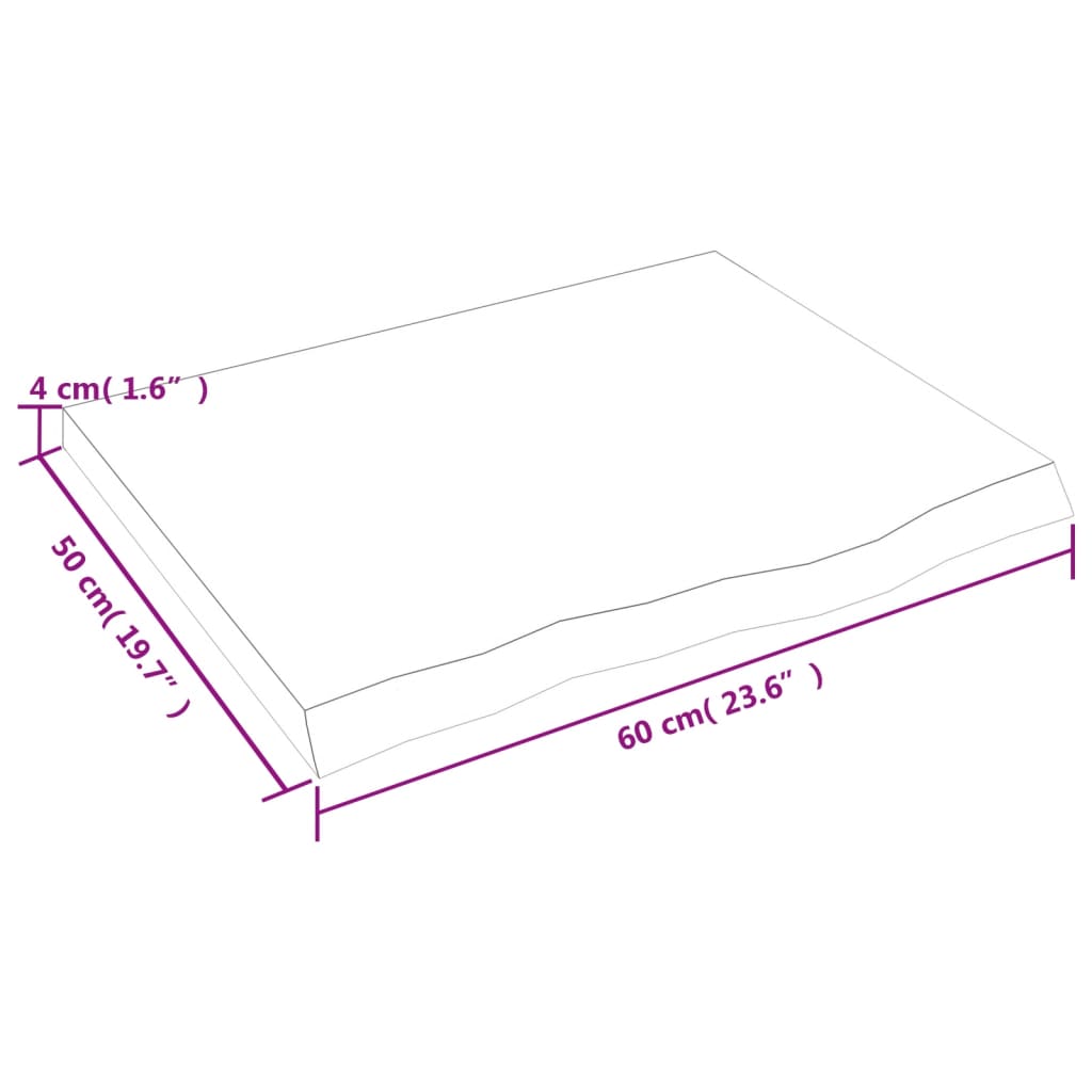 Blat de baie, maro deschis, 60x50x(2-4) cm, lemn masiv tratat