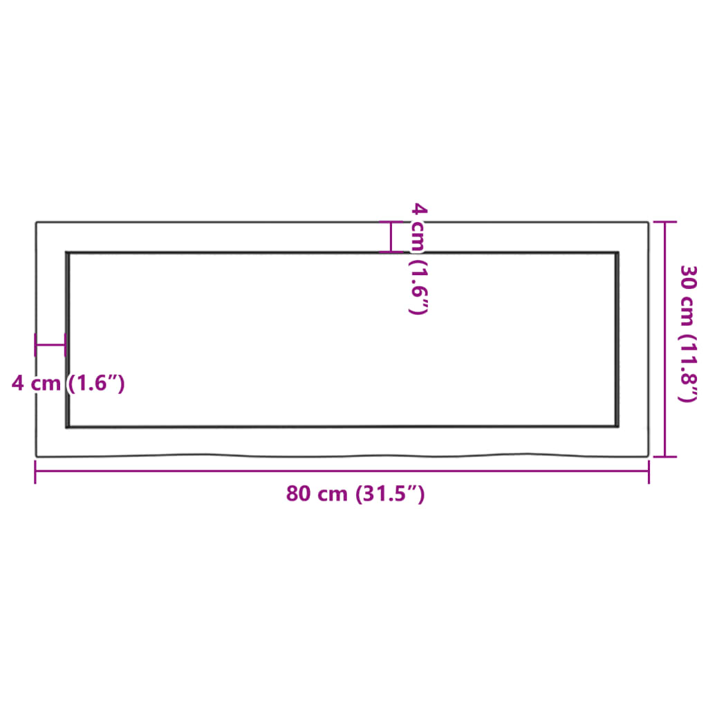 Blat de baie, maro deschis, 80x30x(2-4) cm, lemn masiv tratat