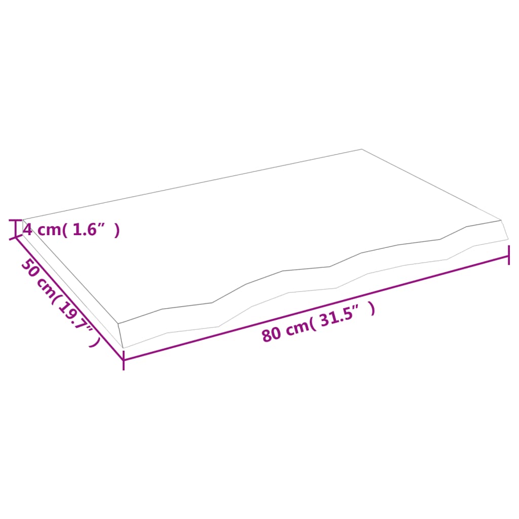 Blat de baie, maro deschis, 80x50x(2-4) cm, lemn masiv tratat