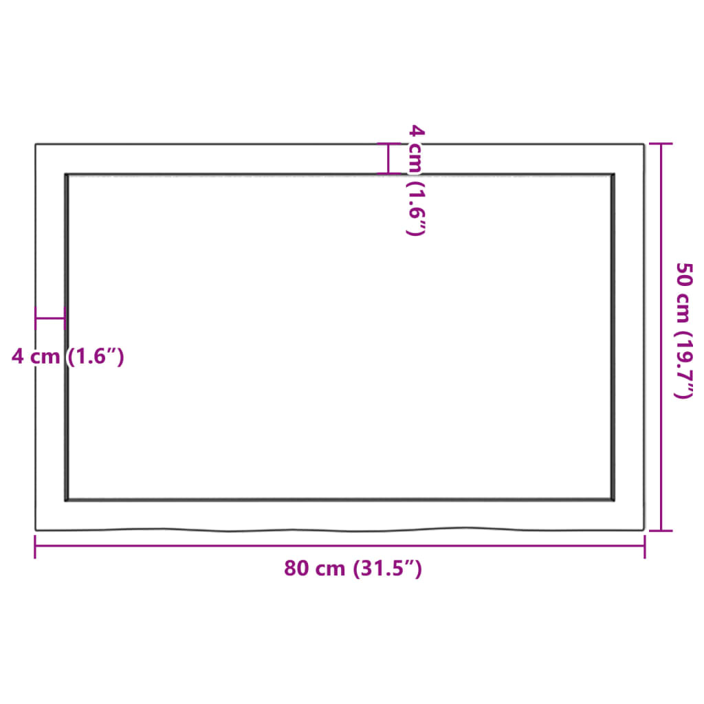 Blat de baie, maro deschis, 80x50x(2-4) cm, lemn masiv tratat