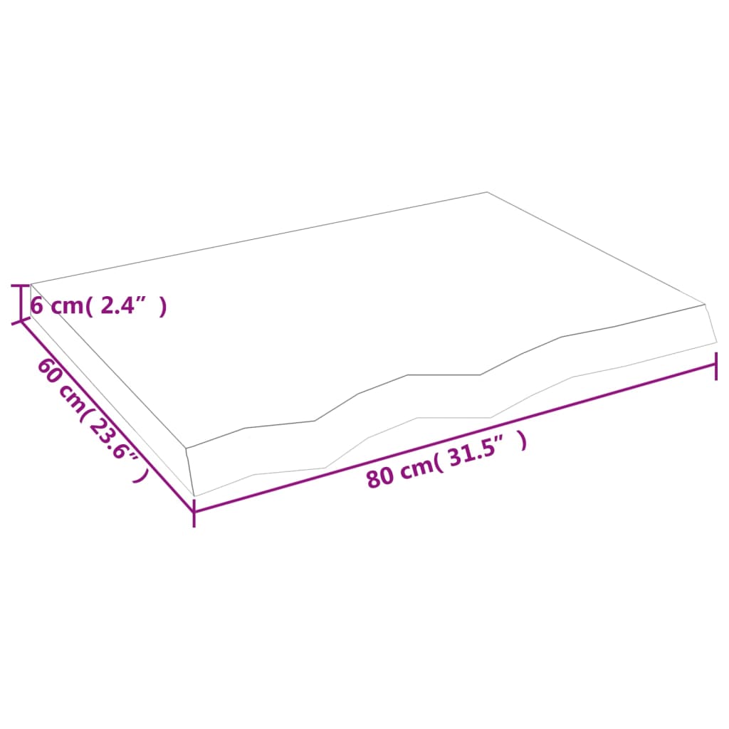 Blat de baie, maro deschis, 80x60x(2-6) cm, lemn masiv tratat