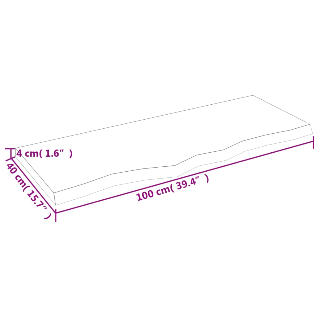 Blat de baie, maro deschis, 100x40x(2-4) cm, lemn masiv tratat