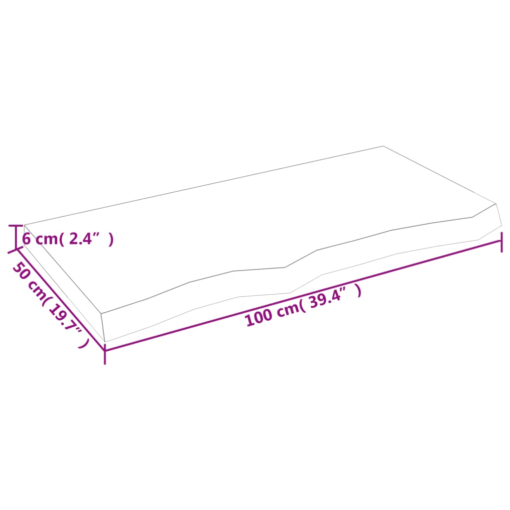 Blat de baie, maro deschis, 100x50x(2-6) cm, lemn masiv tratat